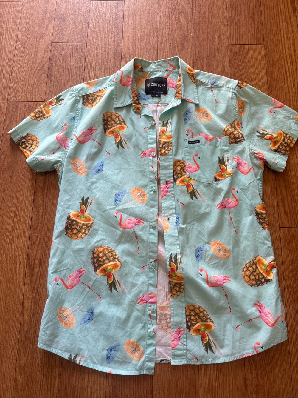 Zoo York Men’s Mint Tropical Pineapple & Pink Flamingo Button-Up Shirt